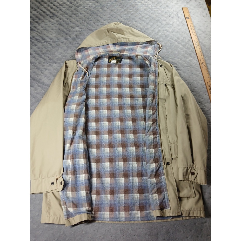 Vintage Sears Outerwear Tan Khaki Hooded Field Jacket Plaid Lined XL Tall - Picture 6 of 7